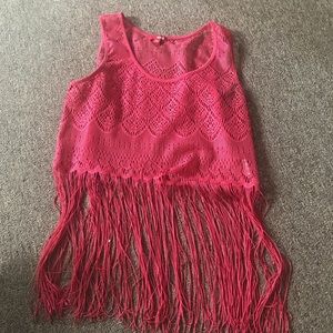 Hot pink crop top with fringe